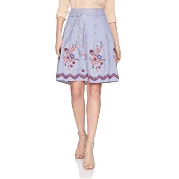 Nine‎ West Seersucker Striped Pleated Embroidered Skirt Plus Size 16 - Picture 4 of 11